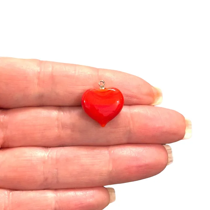 Charm Necklaces Peppy Beads Hand Made Murano Glass Heart Charm With 24Kt Gold Plated Pin