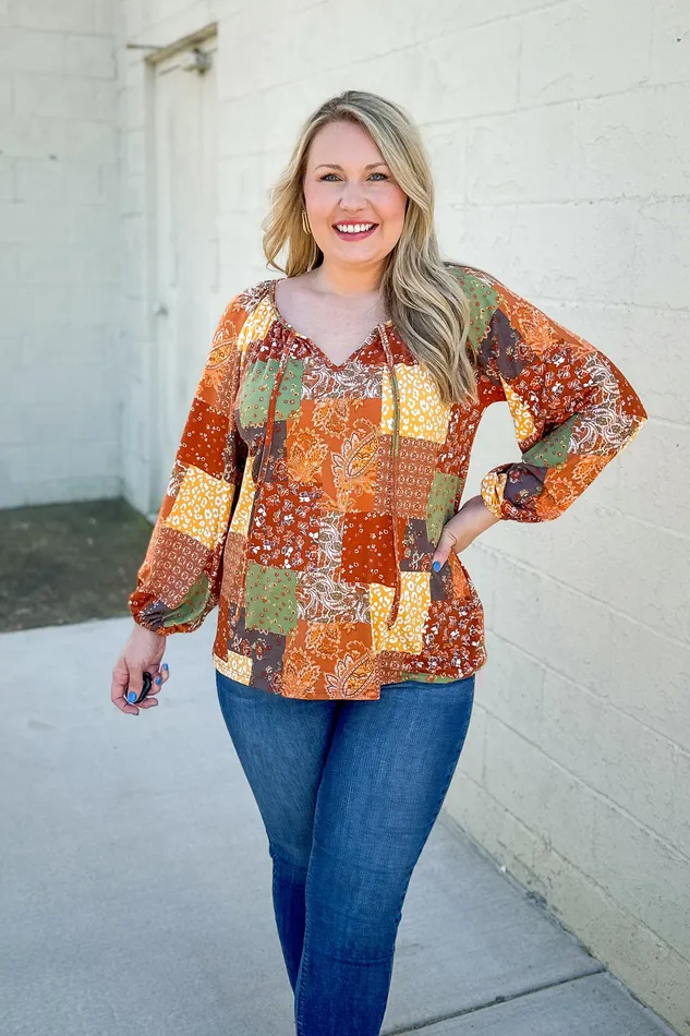 Haptics Earrings Changing Season Multi Print Top