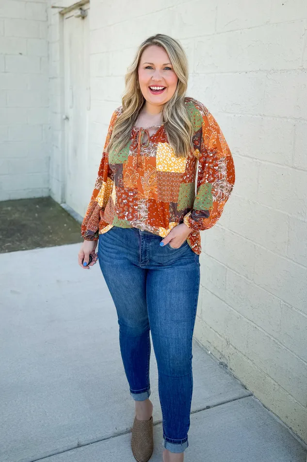 Haptics Earrings Changing Season Multi Print Top