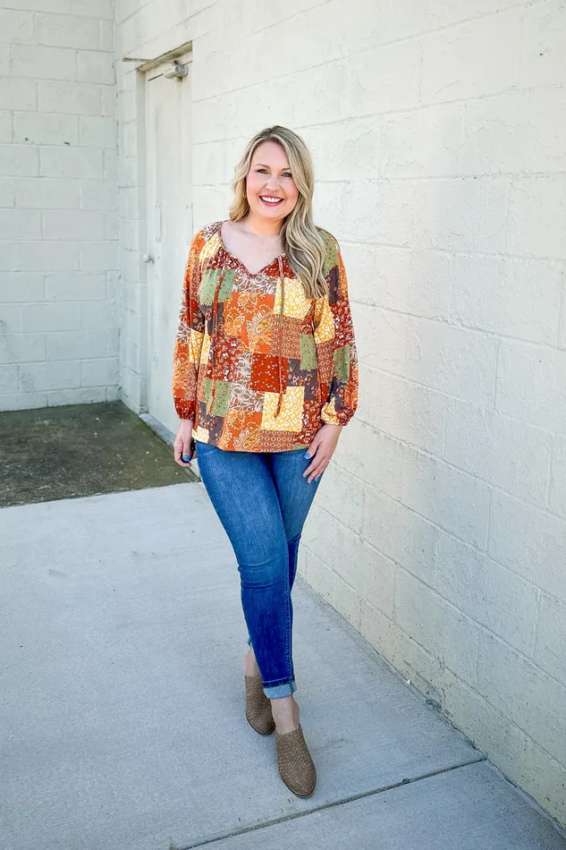 Haptics Earrings Changing Season Multi Print Top