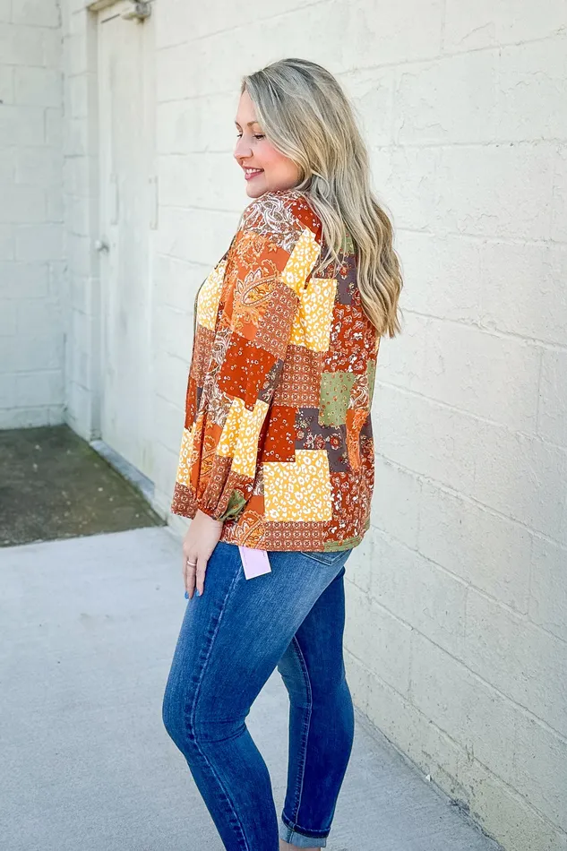 Haptics Earrings Changing Season Multi Print Top
