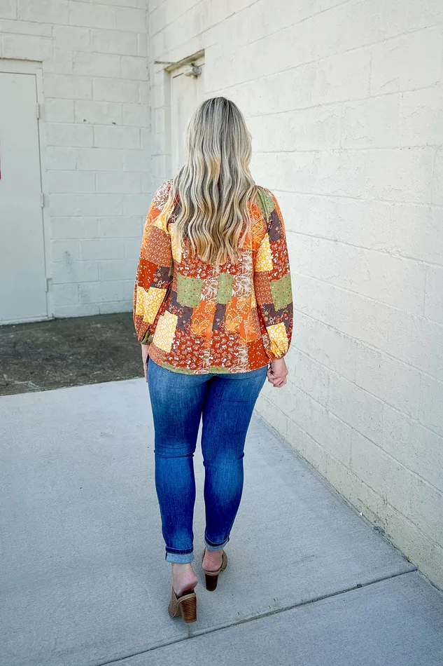 Haptics Earrings Changing Season Multi Print Top