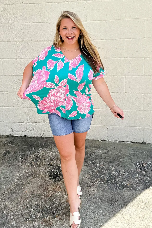 Haptics Rings Keep On Hoping Floral Top Teal