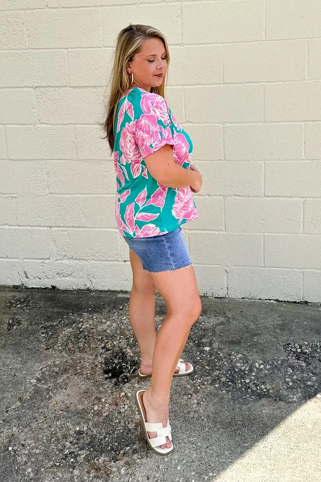 Haptics Rings Keep On Hoping Floral Top Teal