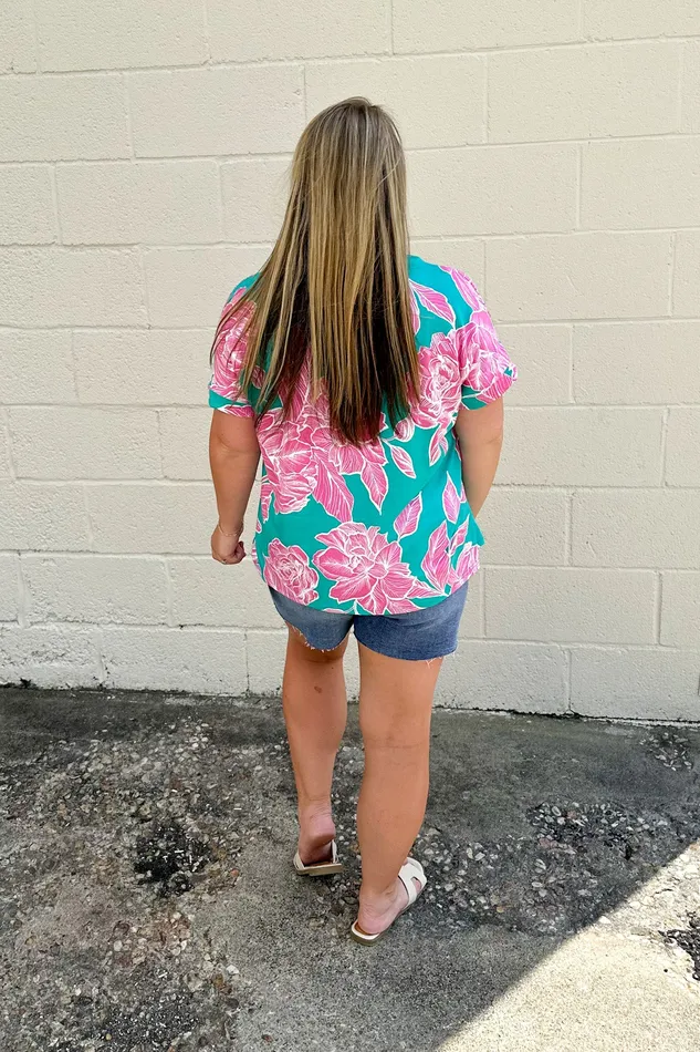 Haptics Rings Keep On Hoping Floral Top Teal