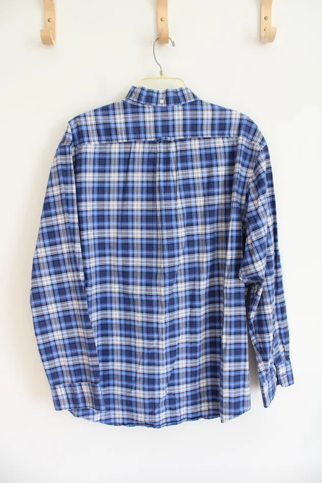 Izod Saltwater Relaxed Classics Blue Pink White Plaid Button Down Shirt XL Izod Rings