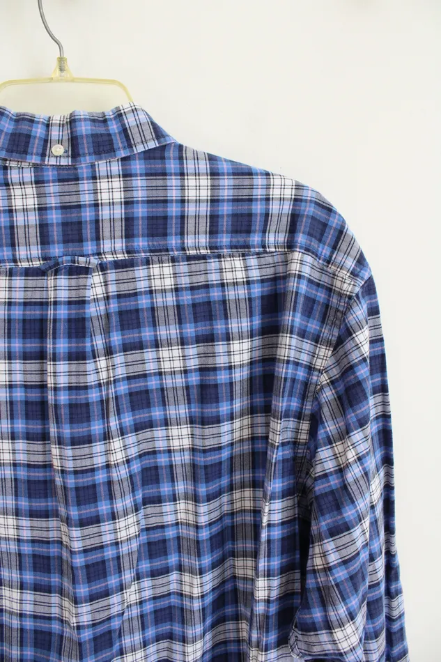 Izod Saltwater Relaxed Classics Blue Pink White Plaid Button Down Shirt XL Izod Rings