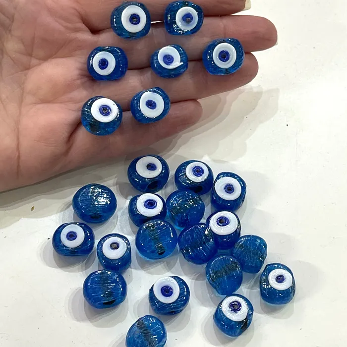 Peppy Beads Necklaces Traditional Turkish Artisan Handmade Glass Evil Eye Beads Large Hole Evil Eye Glass Beads 50 Beads per pack