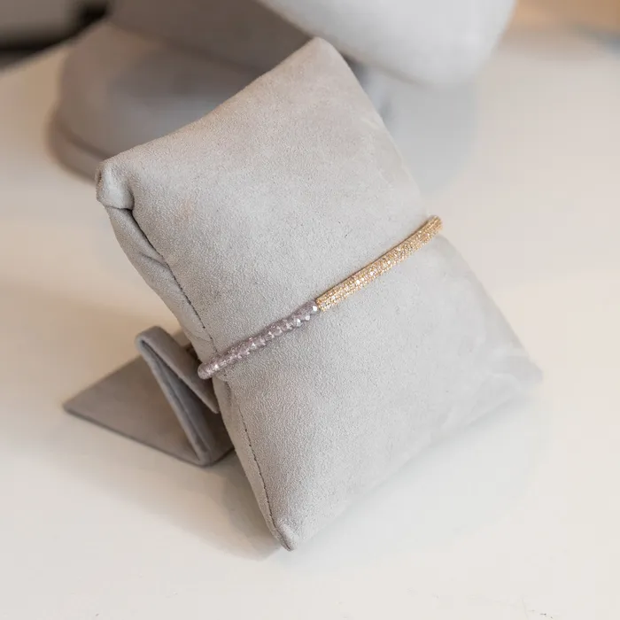 RACHEL LYNN CHICAGO Bracelets 2mm Sheer Lavender Quartz and Yellow Gold Diamond Bar Bracelet