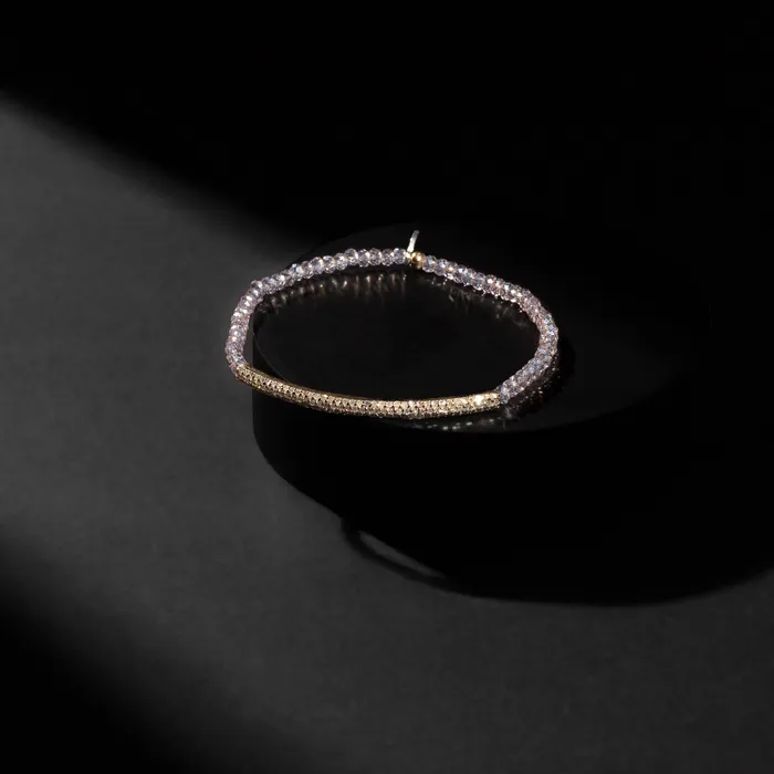 RACHEL LYNN CHICAGO Bracelets 2mm Sheer Lavender Quartz and Yellow Gold Diamond Bar Bracelet