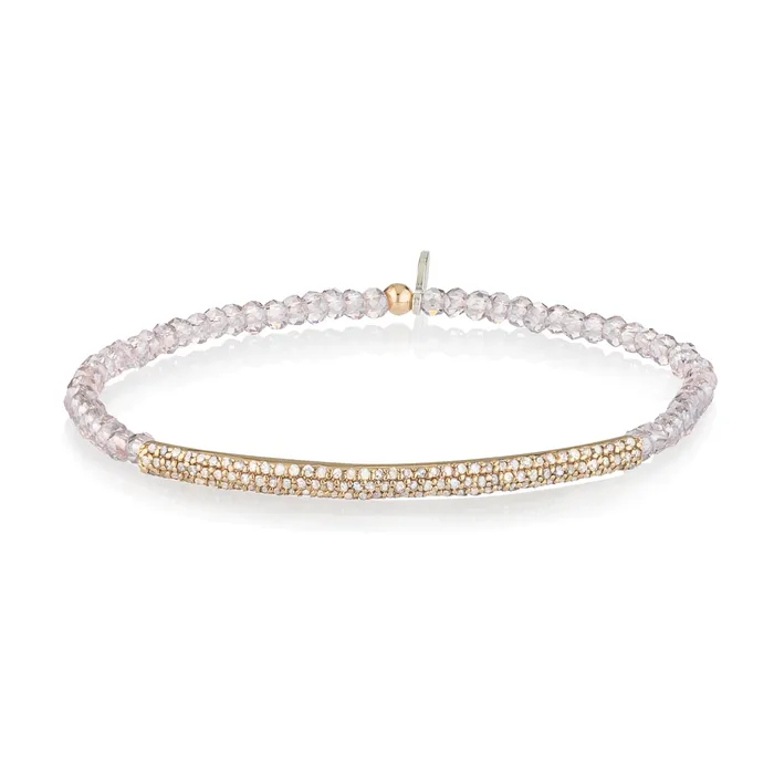 RACHEL LYNN CHICAGO Bracelets 2mm Sheer Lavender Quartz and Yellow Gold Diamond Bar Bracelet