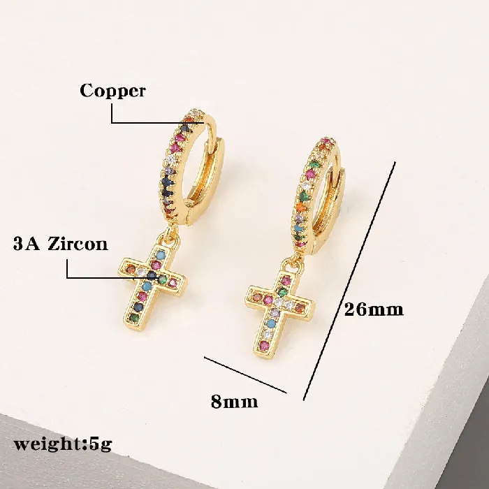Religious Cross Symbol Cubic Zirconia Earrings Lords Guidance Earrings