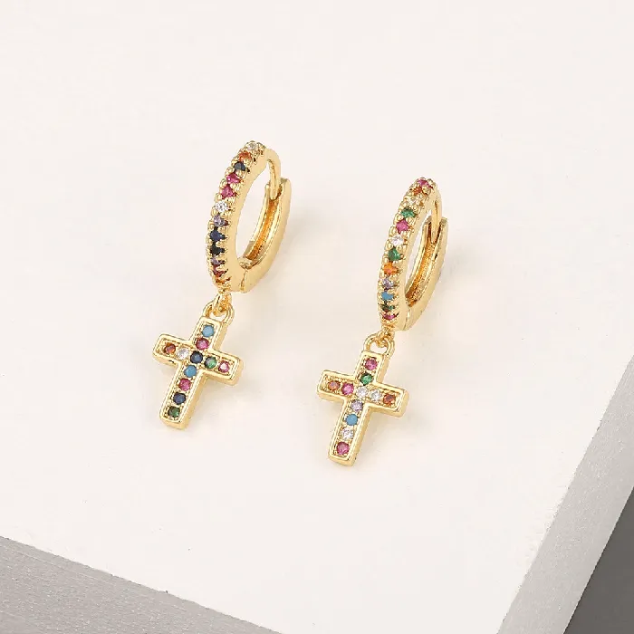 Religious Cross Symbol Cubic Zirconia Earrings Lords Guidance Earrings