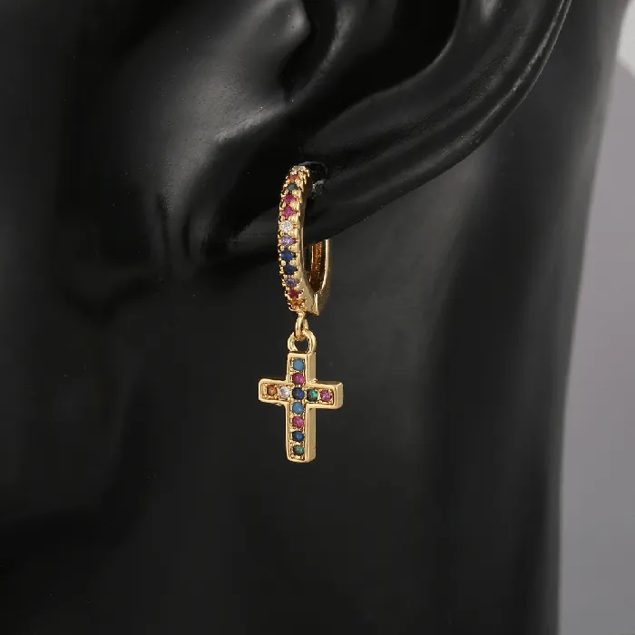 Religious Cross Symbol Cubic Zirconia Earrings Lords Guidance Earrings