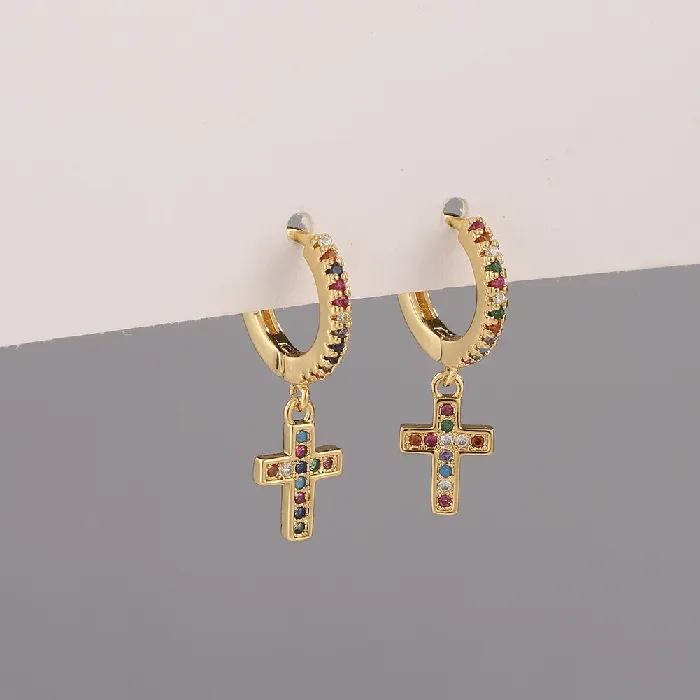 Religious Cross Symbol Cubic Zirconia Earrings Lords Guidance Earrings