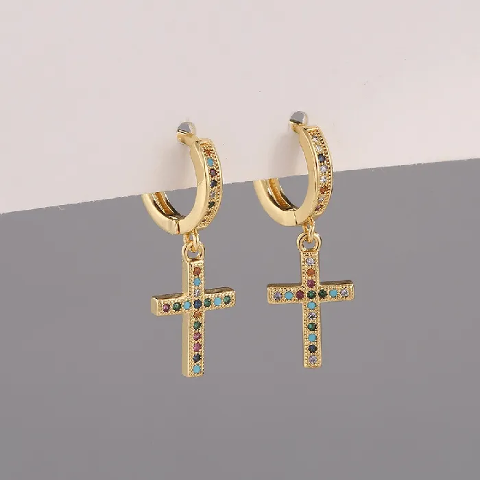 Religious Cross Symbol Cubic Zirconia Earrings Lords Guidance Earrings