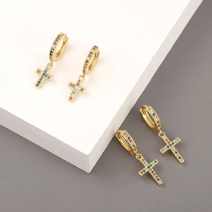 Religious Cross Symbol Cubic Zirconia Earrings Lords Guidance Earrings