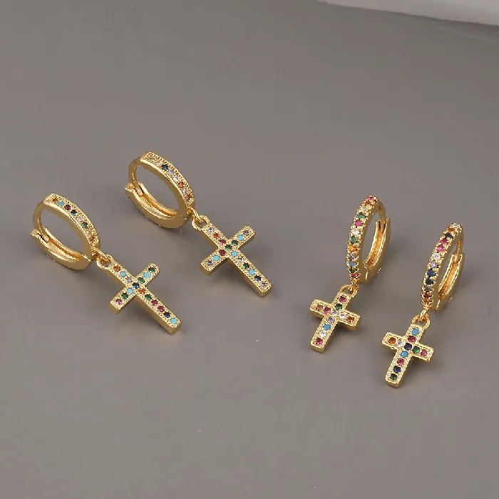 Religious Cross Symbol Cubic Zirconia Earrings Lords Guidance Earrings