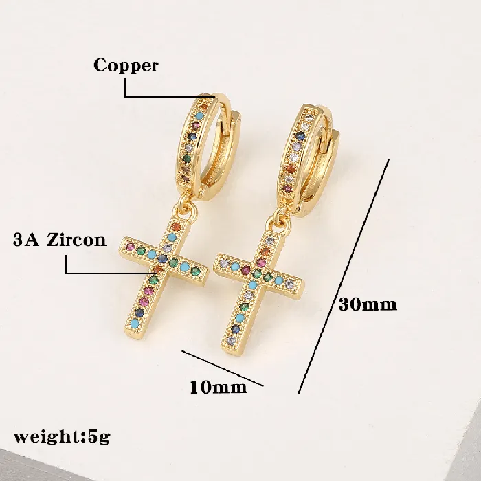Religious Cross Symbol Cubic Zirconia Earrings Lords Guidance Earrings