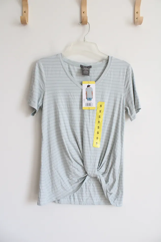 Rings Matty M NEW Matty M VNeck Twist Light Blue Striped Top S