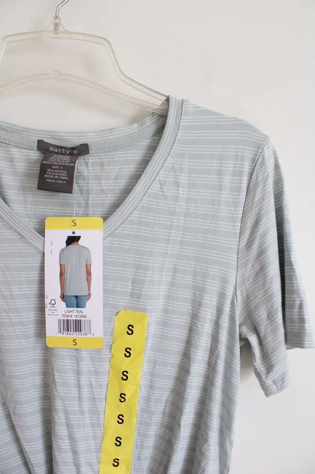 Rings Matty M NEW Matty M VNeck Twist Light Blue Striped Top S