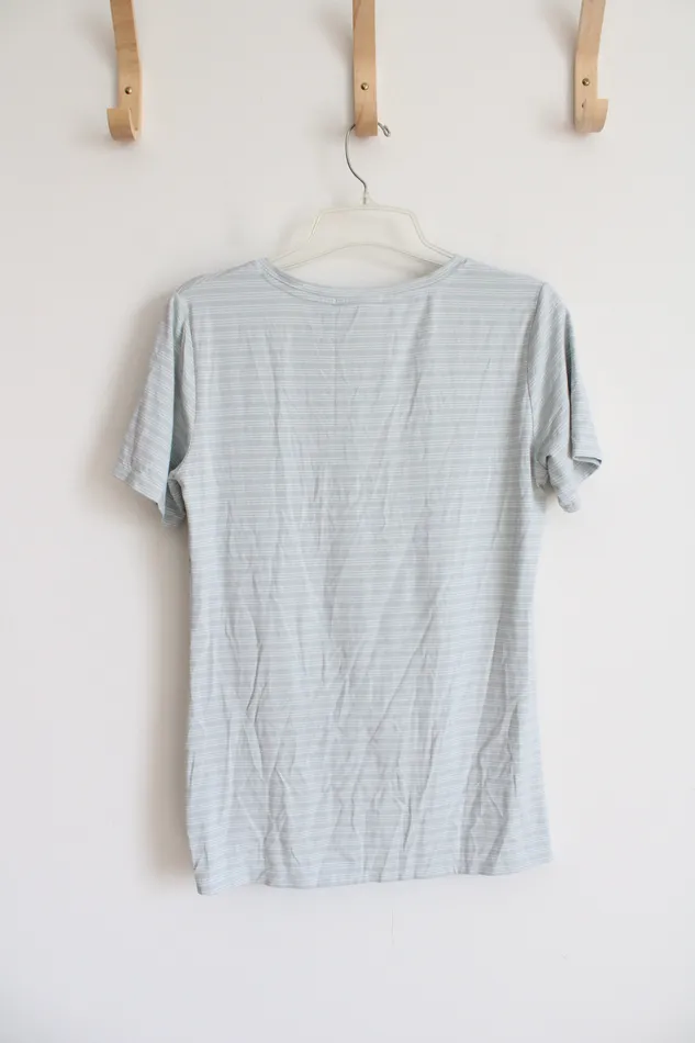 Rings Matty M NEW Matty M VNeck Twist Light Blue Striped Top S