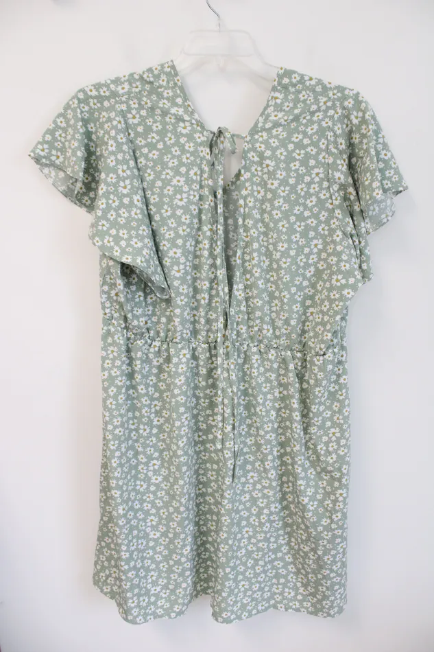Shein Rings Shein Curve Sage Green White Floral Tied Back Dress 4XL