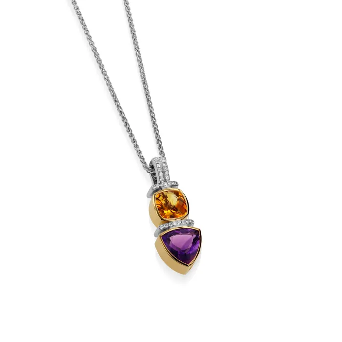 Signature Citrine Amethyst and Diamond Pendant Necklace John Atencio Necklaces