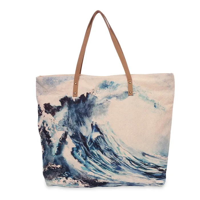 VILLA2INC Cott N Curls Great Wave Canvas Tote Bag Earrings