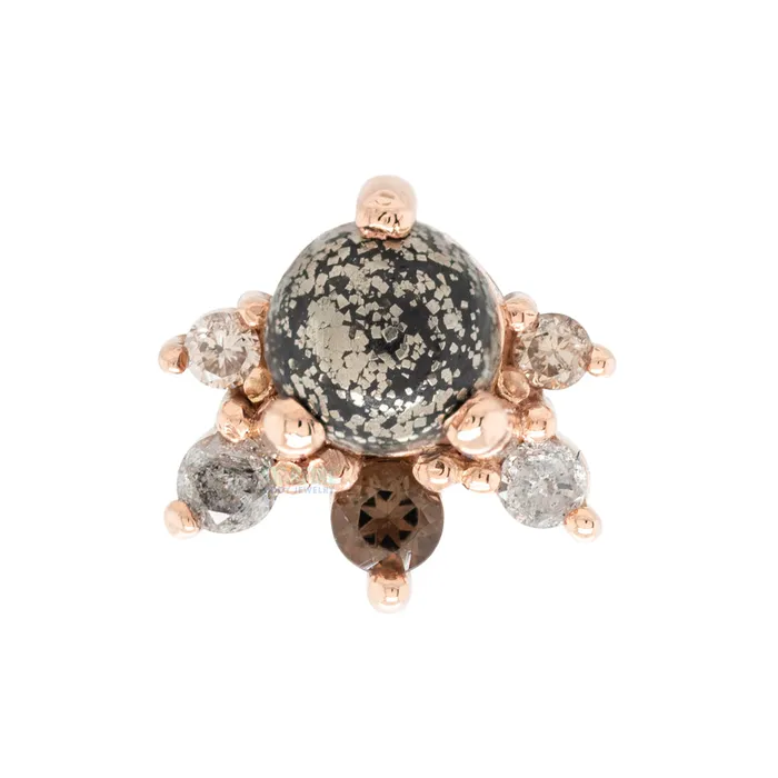 Anaya Threaded End in Gold with Pyrite Smoky Quartz Grey Diamond Champagne Diamond Body Vision BVLA Earrings Anaya Threaded End in Gold with Pyrite Smoky Quartz Grey Diamond Champagne Diamond Body Vision BVLA Earrings