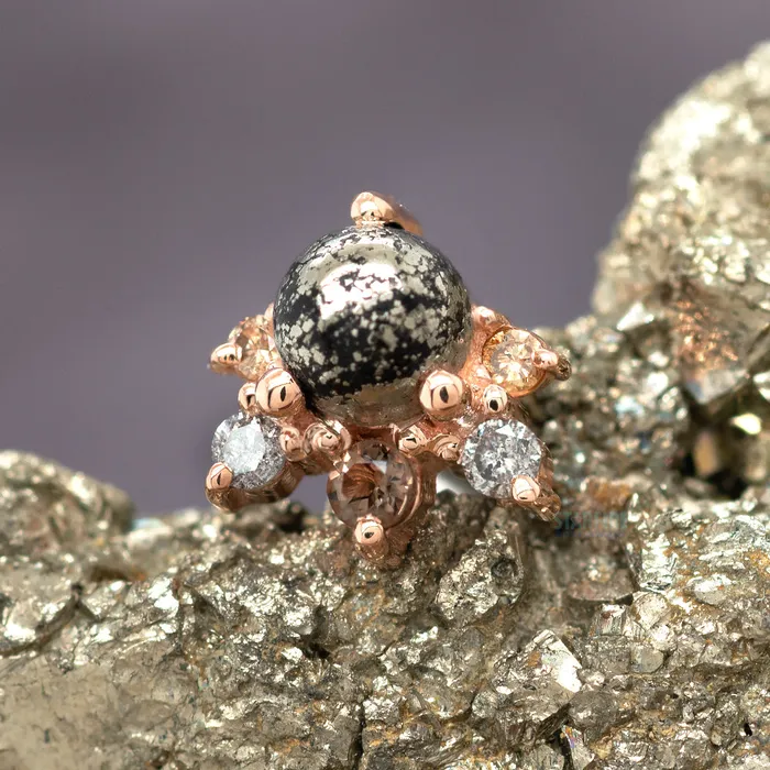 Anaya Threaded End in Gold with Pyrite Smoky Quartz Grey Diamond Champagne Diamond Body Vision BVLA Earrings