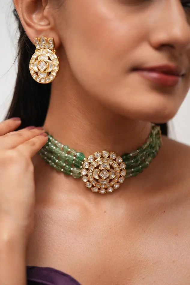 Attrangi PreStyled Sets Vandana Mint Moissanite Bead Gold Choker Set Attrangi PreStyled Sets Vandana Mint Moissanite Bead Gold Choker Set