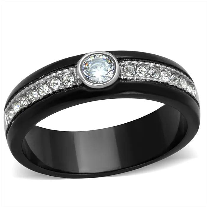 CJE2019 Two Tone IP Black CZ Band Green Rings