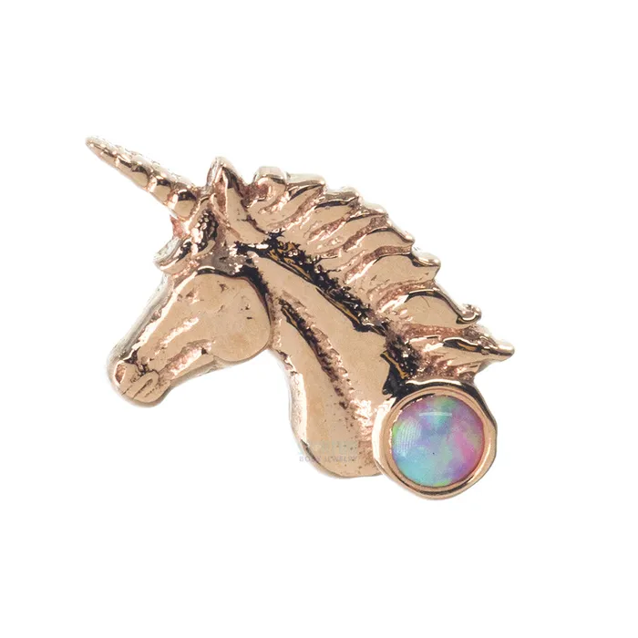 Earrings Body Vision BVLA Unicorn Threaded End in Gold with Opal