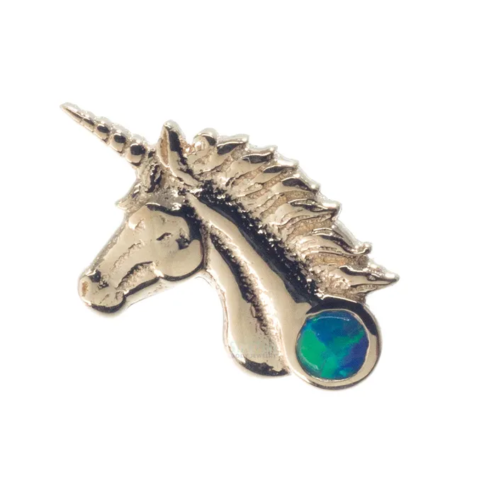 Earrings Body Vision BVLA Unicorn Threaded End in Gold with Opal
