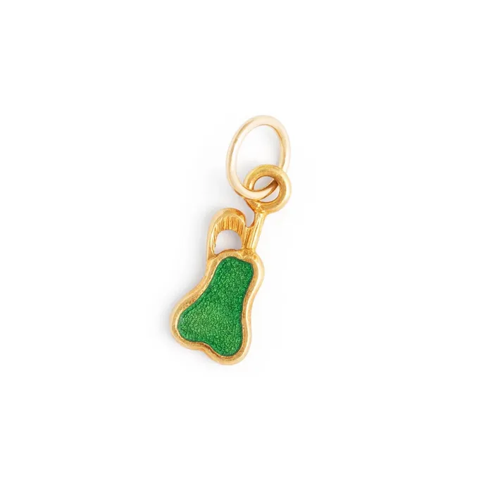 Green Enamel 18k Yellow Gold Pear Charm Vintage Earrings