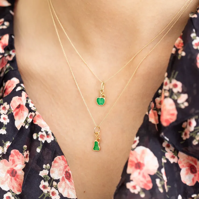 Green Enamel 18k Yellow Gold Pear Charm Vintage Earrings