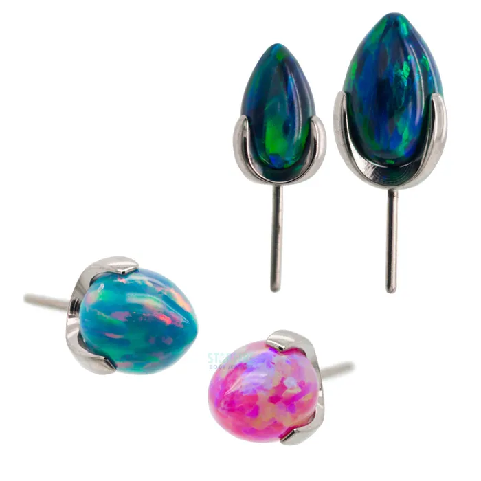 Industrial Strength IS threadless Dragon Egg ProngSet Opal End Earrings