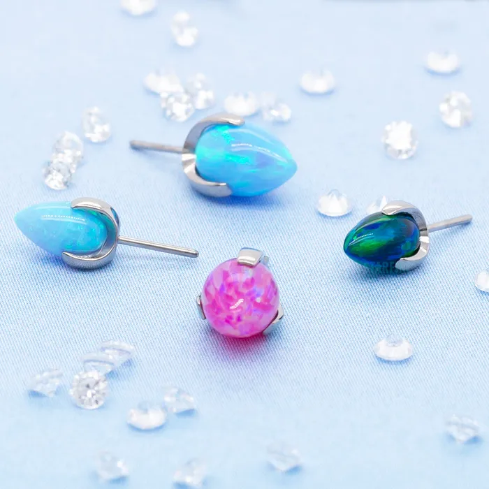 Industrial Strength IS threadless Dragon Egg ProngSet Opal End Earrings