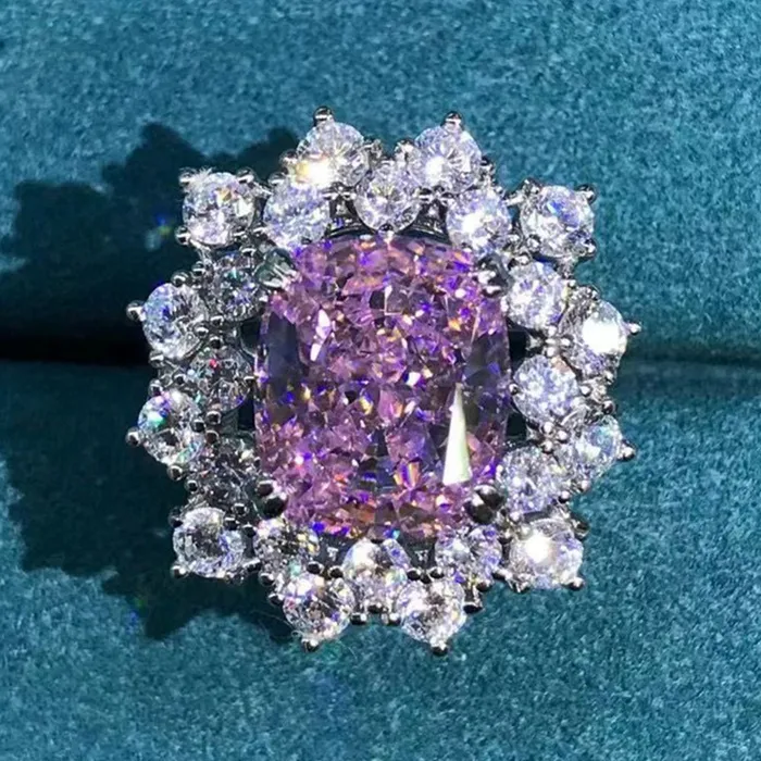 Leyloon Jewelry Rings 6 Carat Rare Cushion Cut Double Halo Pink VVS Moissanite Ring Leyloon Jewelry Rings 6 Carat Rare Cushion Cut Double Halo Pink VVS Moissanite Ring