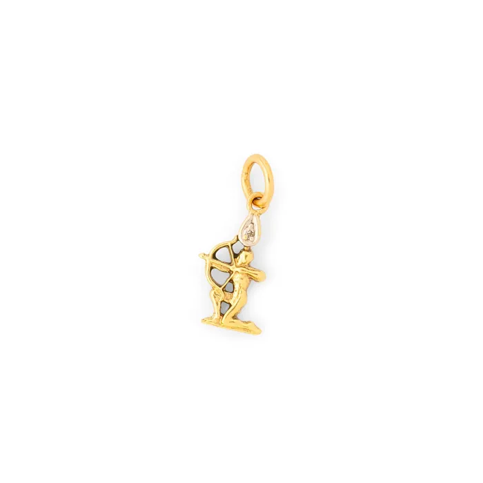 Petite Sagittarius 14k Gold and Diamond Zodiac Charm Vintage Earrings