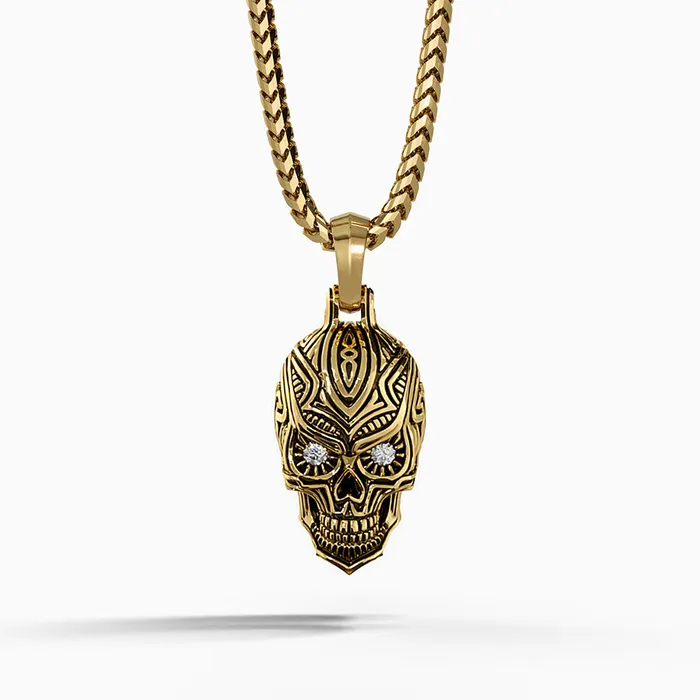 Proclamation Jewelry Necklaces Carpe Diem Gold Skull Pendant with Diamonds Proclamation Jewelry Necklaces Carpe Diem Gold Skull Pendant with Diamonds