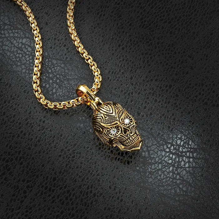 Proclamation Jewelry Necklaces Carpe Diem Gold Skull Pendant with Diamonds