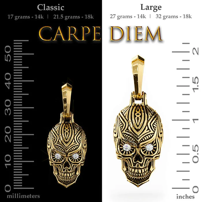 Proclamation Jewelry Necklaces Carpe Diem Gold Skull Pendant with Diamonds