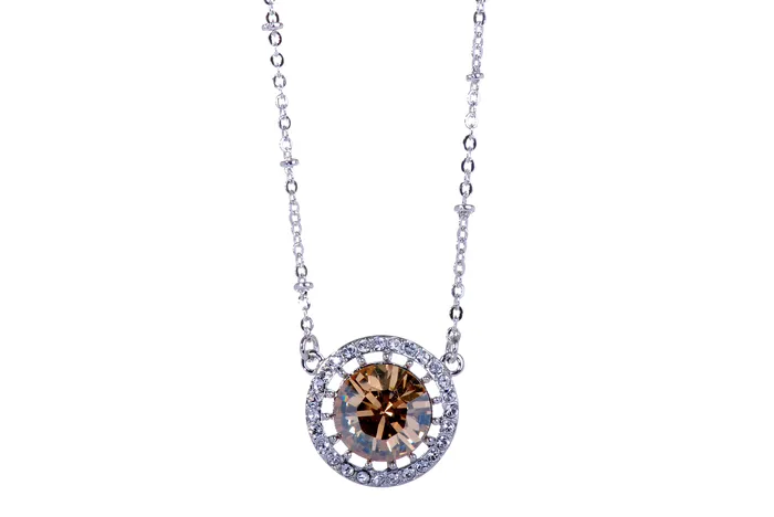 Red Necklaces N7157 Glamorous Round Rhodium Plated Champagne Colored Swarovski Elements Crystal Pendant Necklace Red Necklaces N7157 Glamorous Round Rhodium Plated Champagne Colored Swarovski Elements Crystal Pendant Necklace