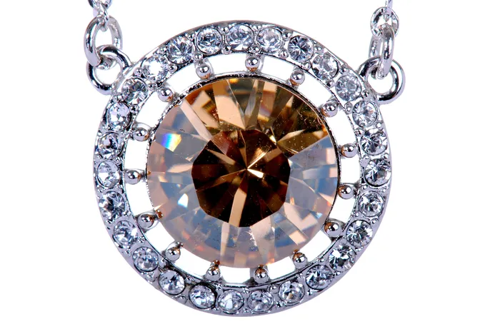 Red Necklaces N7157 Glamorous Round Rhodium Plated Champagne Colored Swarovski Elements Crystal Pendant Necklace