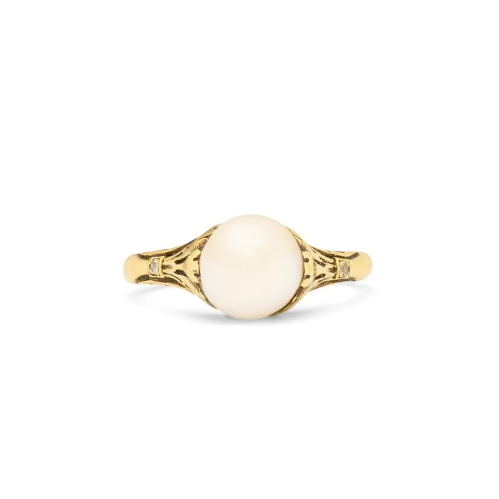 Rings Antique Art Nouveau Pearl Diamond and 14k Gold Ring