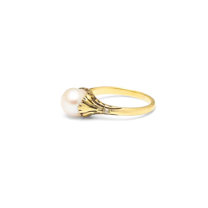 Rings Antique Art Nouveau Pearl Diamond and 14k Gold Ring