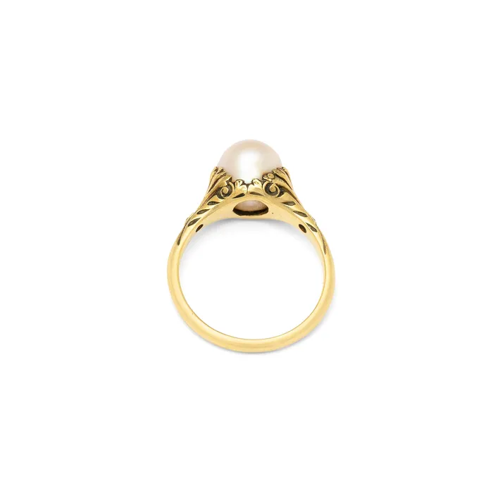 Rings Antique Art Nouveau Pearl Diamond and 14k Gold Ring