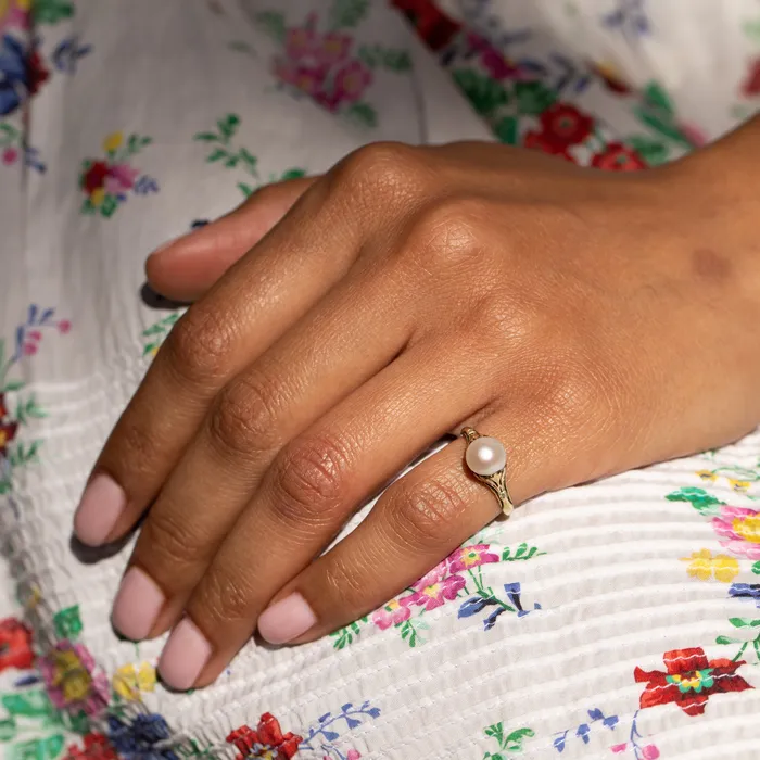 Rings Antique Art Nouveau Pearl Diamond and 14k Gold Ring